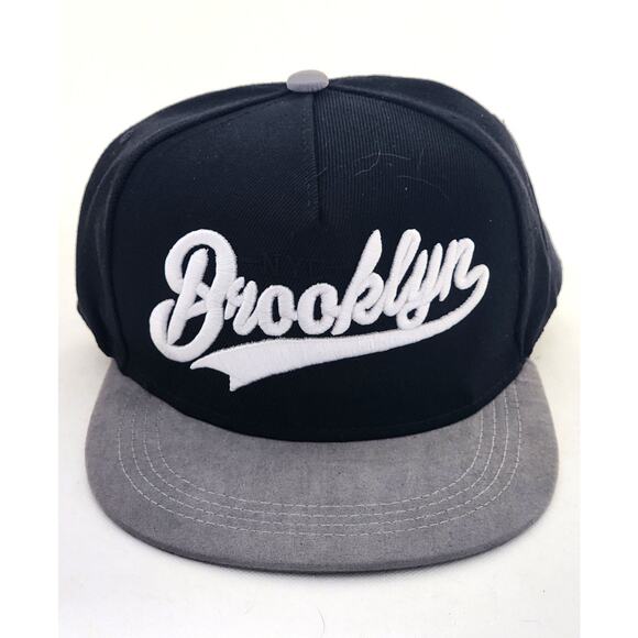 CAP/HAT-"Brooklyn"-Embroidered-Black and Gray-Button Top-Snap Back Adjustable - Picture 1 of 6
